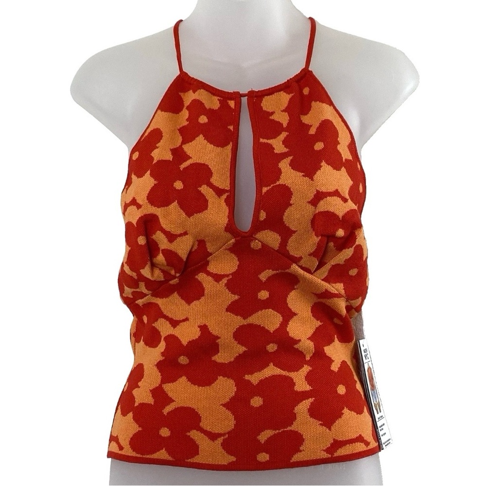 Madden NYC Orange Floral Halter Top Sweater - Small